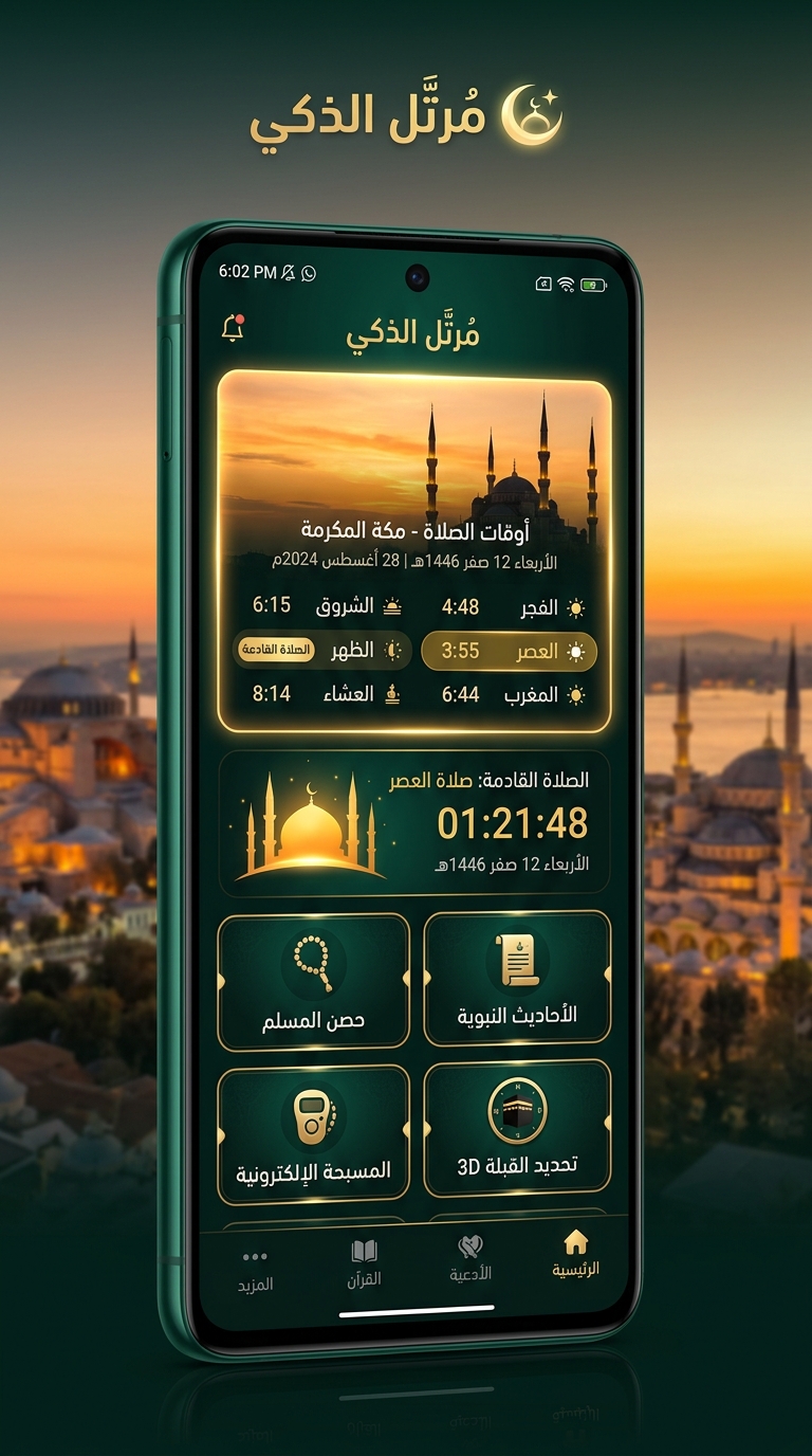 مواقيت الصلاة المعتمدة وتنبيهات الأذان في تطبيق ضياء القرآن