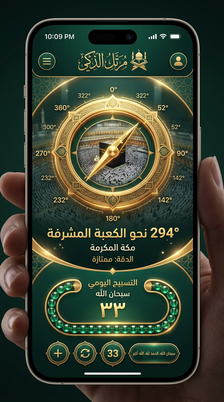 بوصلة تحديد اتجاه القبلة ثلاثية الأبعاد 3D في تطبيق ضياء القرآن الكريم